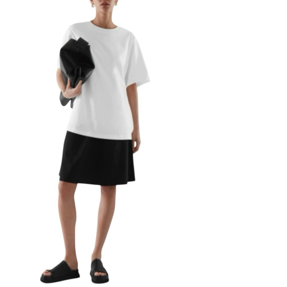 COS Tiered T-Shirt Dress XS White Black Oversized Minimalist - Picture 1 of 10